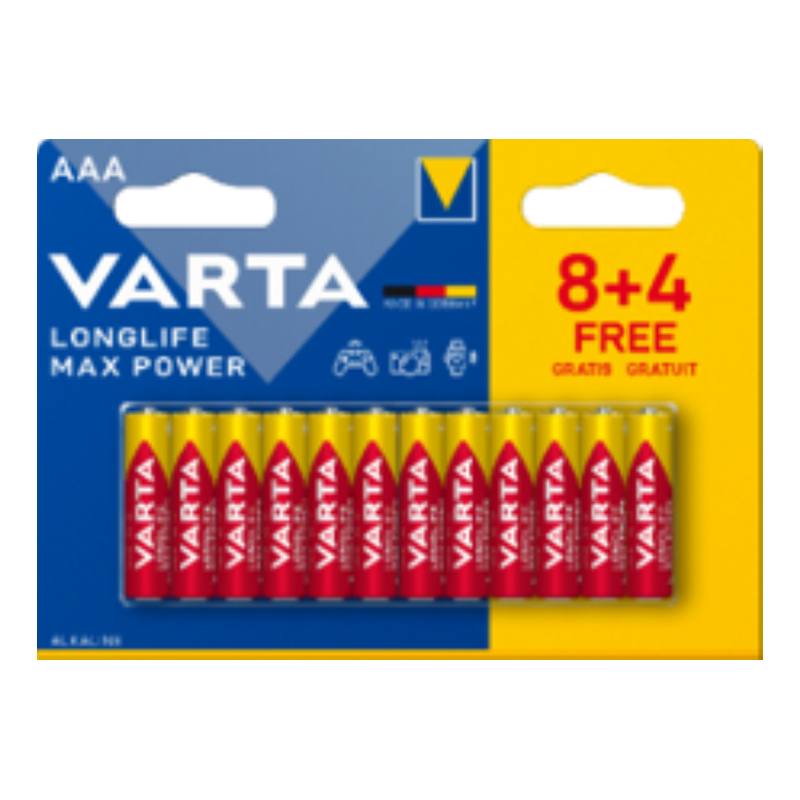 VARTA BLISTER DE 12 PILES (8+4 gratuites) ALCALINE LONGLIFE MAX POWER